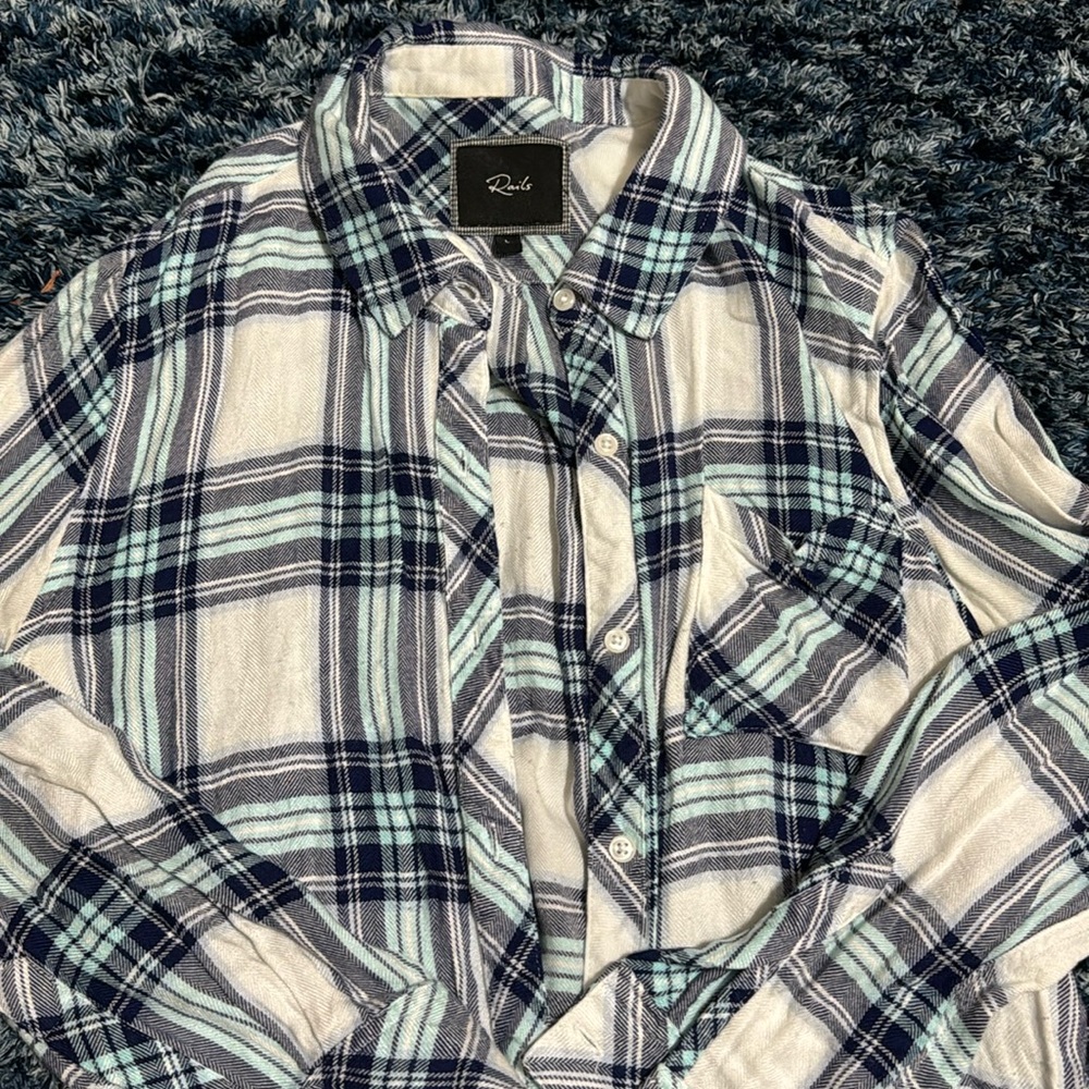 Rails Blue, White, and Turquoise Flannel